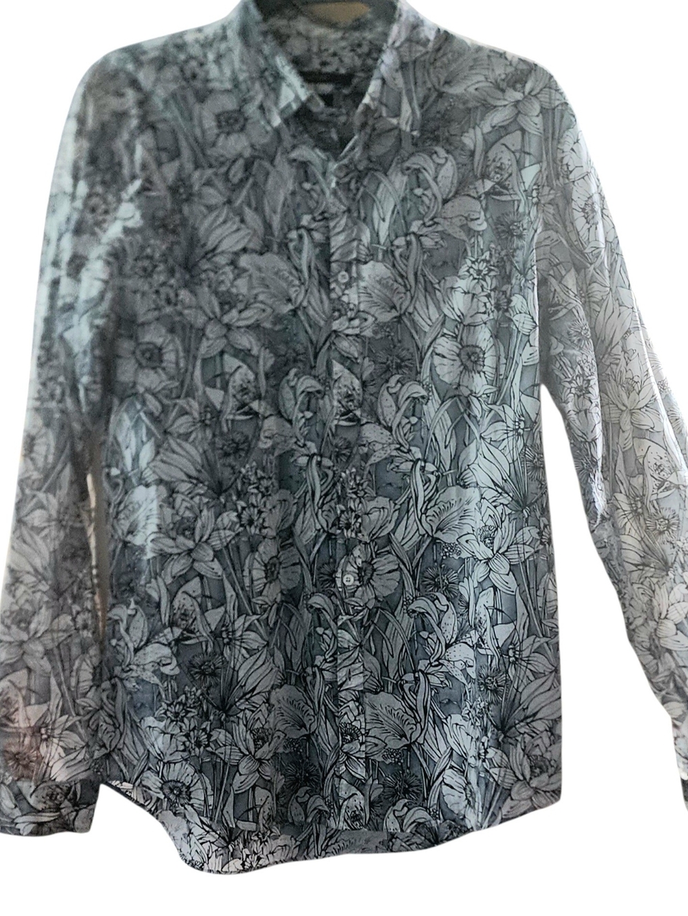 Gucci Black and White Floral Long-Sleeve Button-Down Shirt Sz M